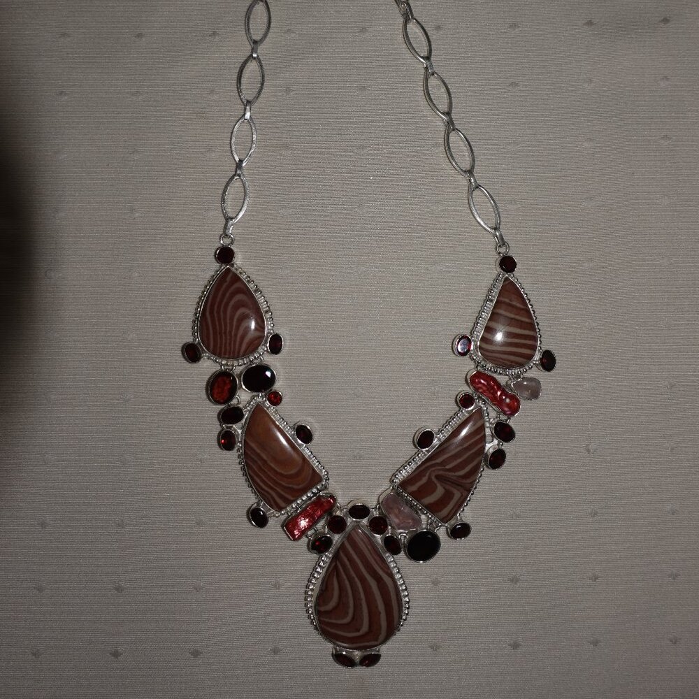 BEAUTIFUL 925 Sterling Silver Handmade BROWN Gemstone Necklace